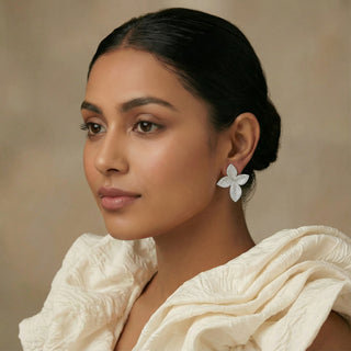 Noir Silver Petals Stud Earrings