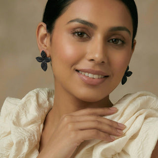 Noir Black Petals Stud Earrings