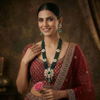 Paachi Kundan Haar With Emerald Mala