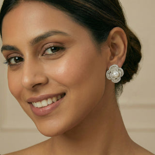 Pearl Rosette Studs in Silver