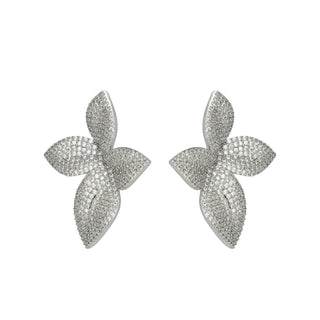 Noir Silver Petals Stud Earrings