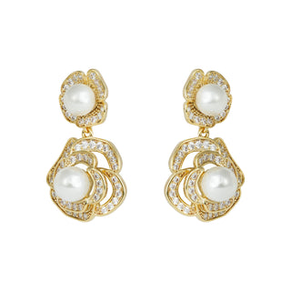 Dual Bloom Pearl Drops in Gold