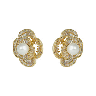 Pearl Rosette Studs in Gold