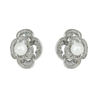 Pearl Rosette Studs in Silver