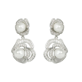 Dual Bloom Pearl Drops in Silver
