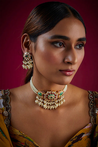 Pearl Meenakari Choker Necklace Set