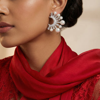 Pearl Arc Studs in Silver