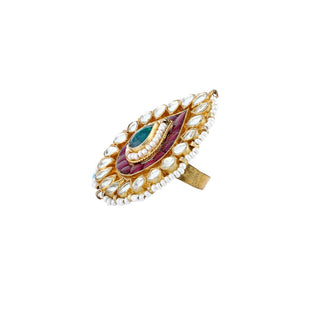 Ruby Takkar Setting And Pachi Kundan Drop Finger Ring