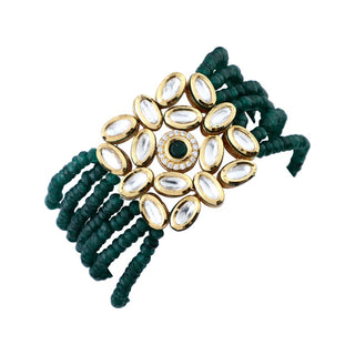 Fine Emerald Pearls Abstract-Kundan Bracelet