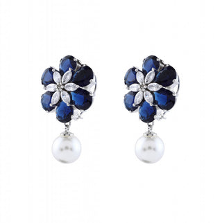 Burmese Blue Pansy Pearls Earrings