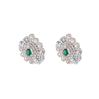 Emerald Drop Leaf Stud Earrings