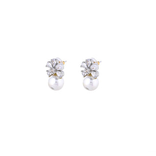 Pearly Flower Studs Rhodium