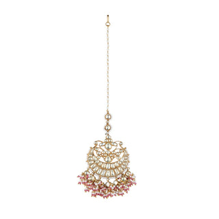 Blush Pink Pachi Kundan Tika With Golden Beads