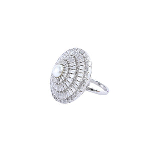 Spiral Pearl Finger Ring Rhodium