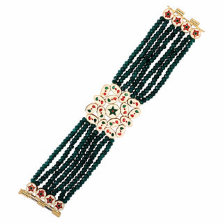 Fine Emerald Pearls Abstract-Kundan Bracelet